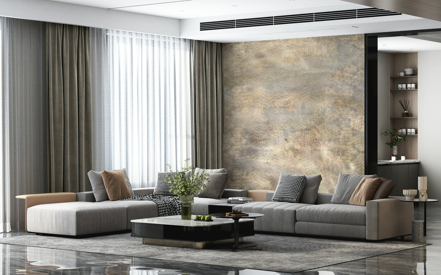 A serene flowing design wall mural for luxurious decor.