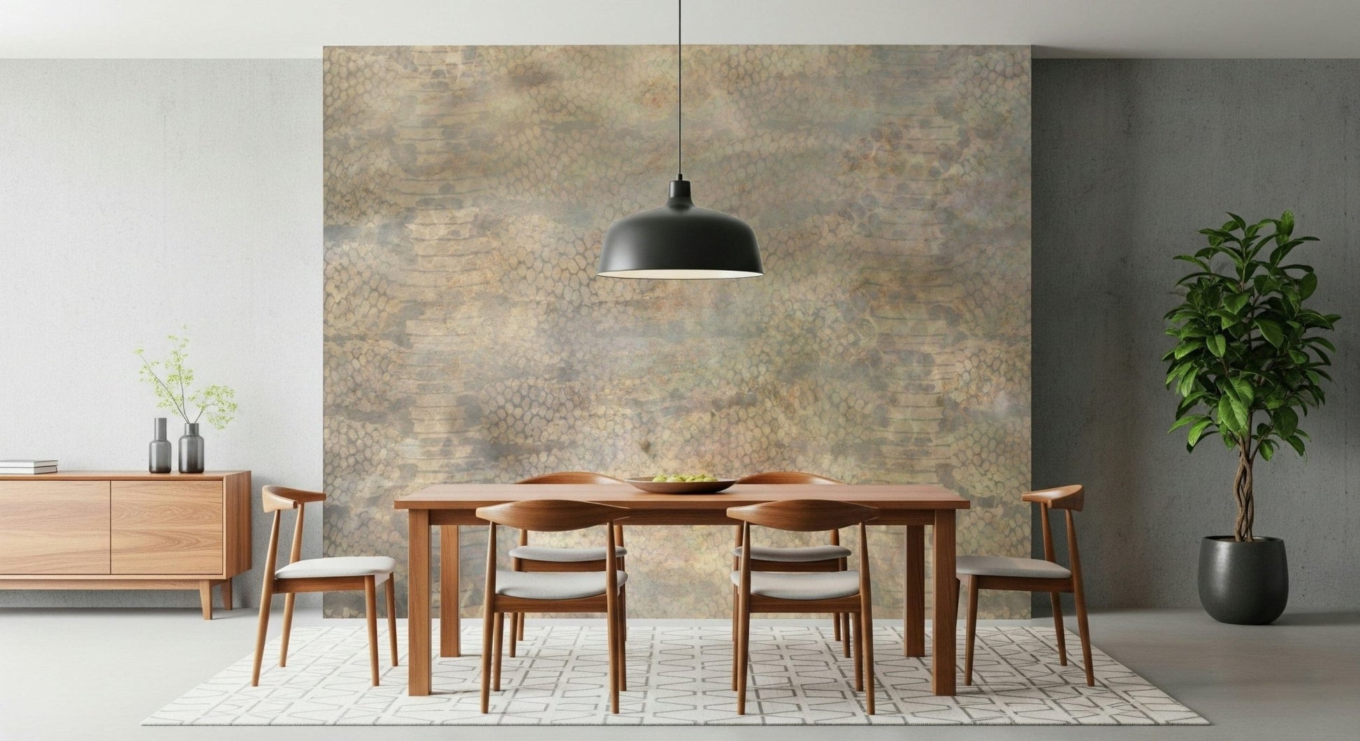 A calming abstract design wallpaper mural that defines a space.