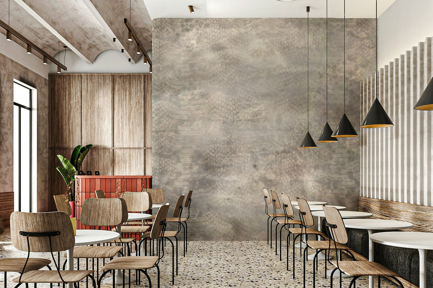 A graceful subtle pattern wall mural in cool, neutral tones.