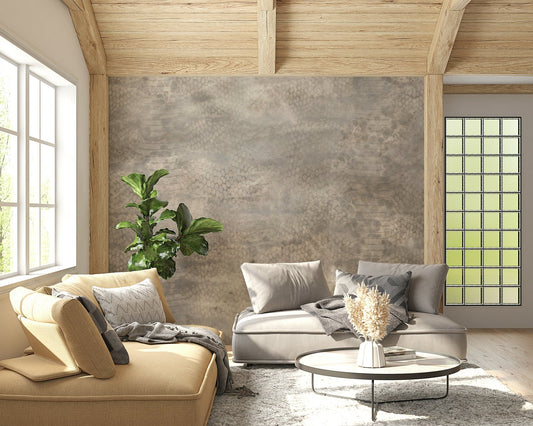 A beautiful subtle snakeskin wallpaper mural in luxurious silver and gray tones.