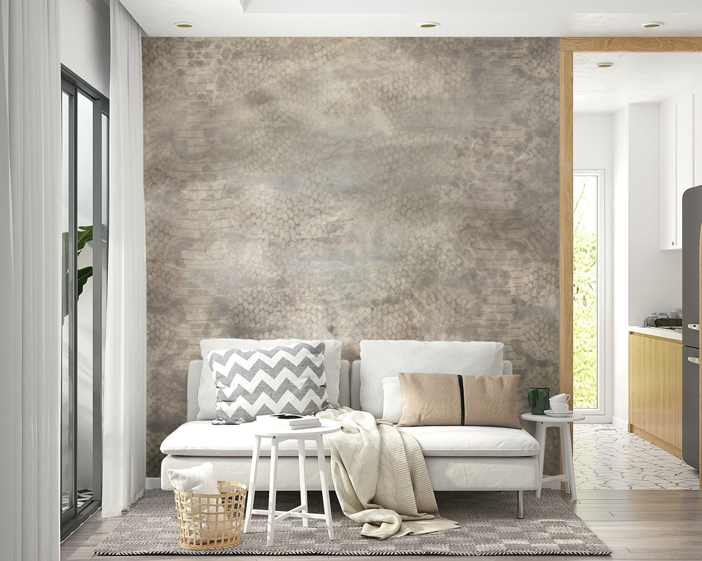 An artistic soft focus mural on luxury wallpaper.