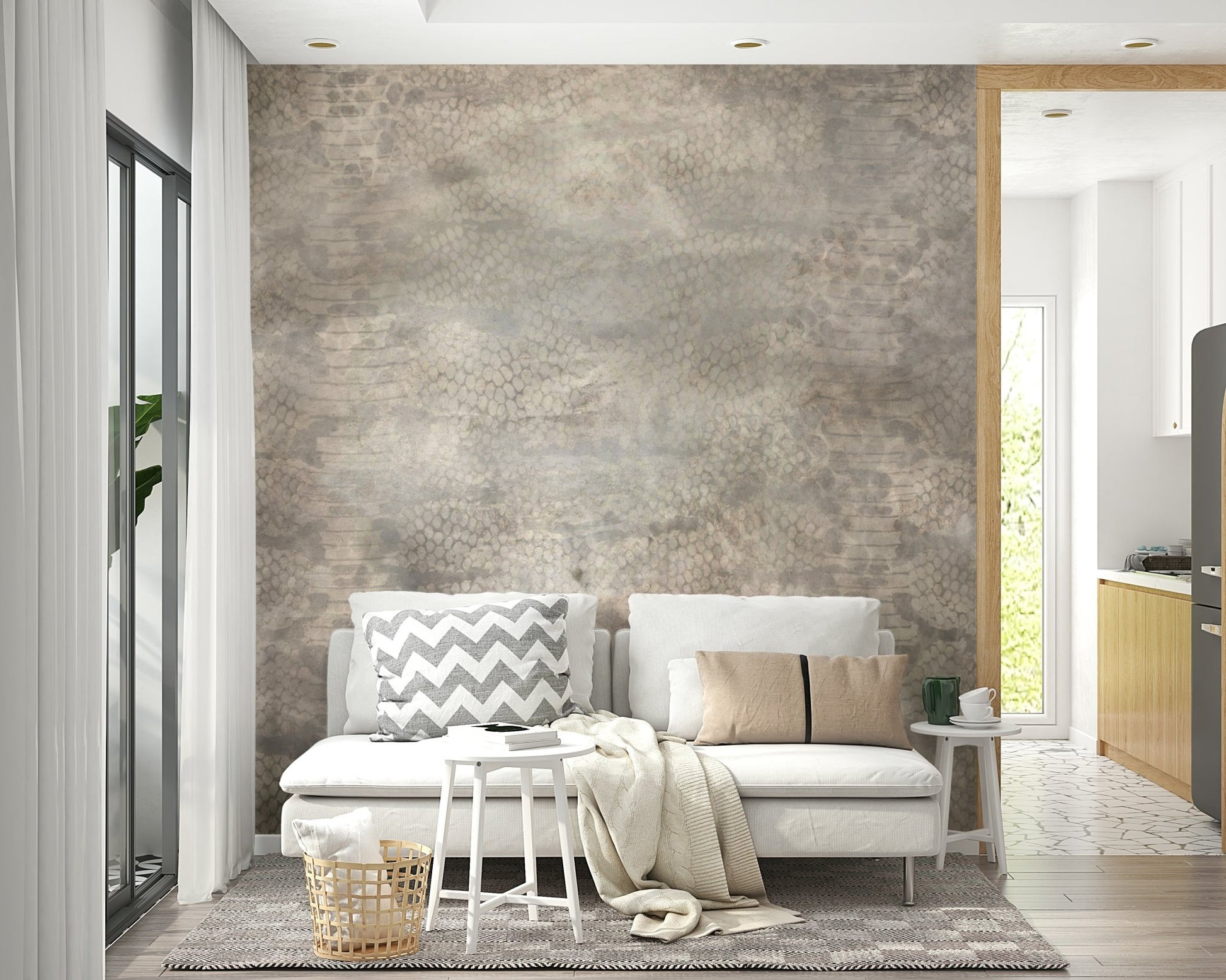 An artistic soft focus mural on luxury wallpaper.