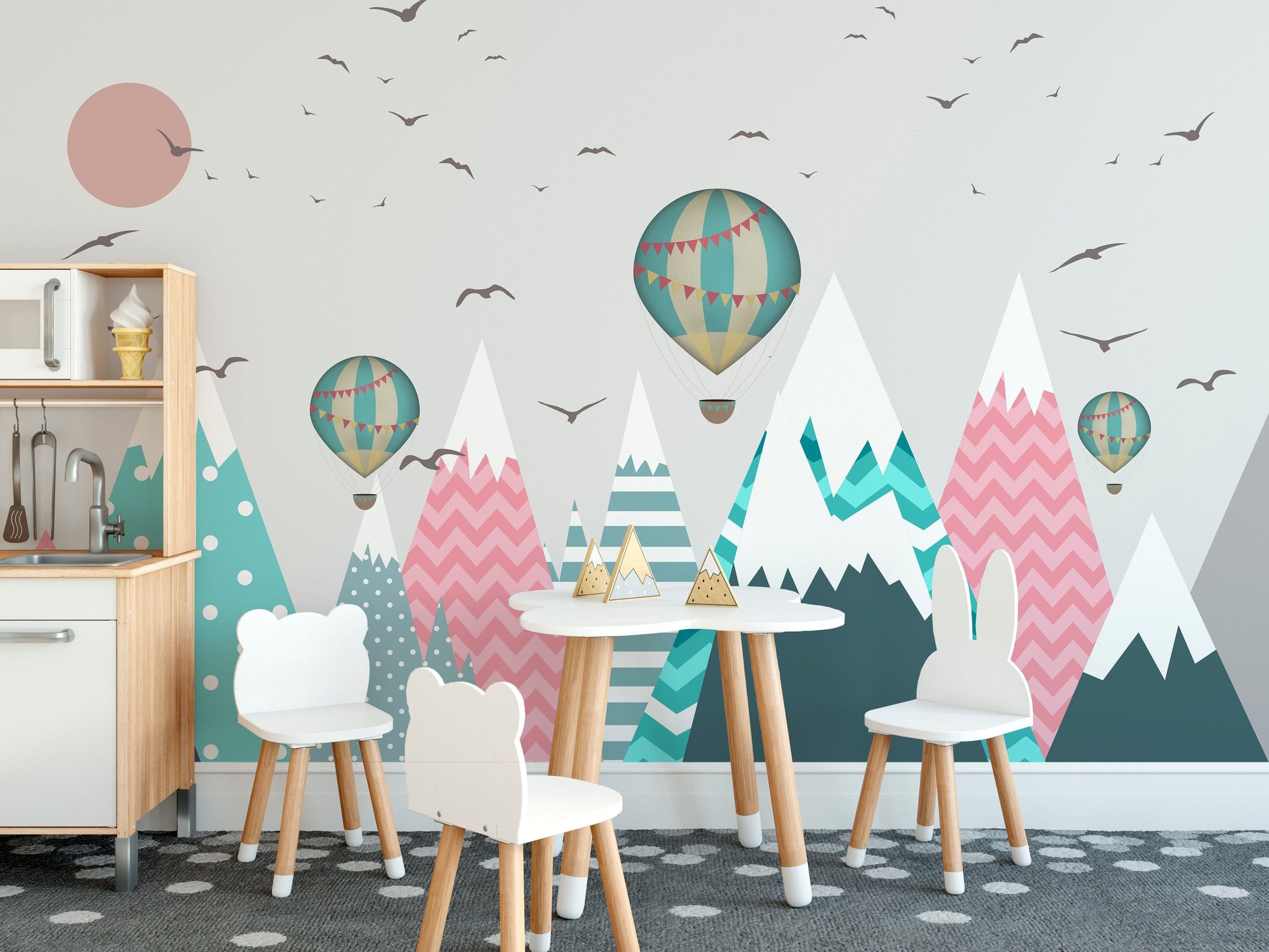 Serene Landscape Wallpaper with Dusky Pink Moon