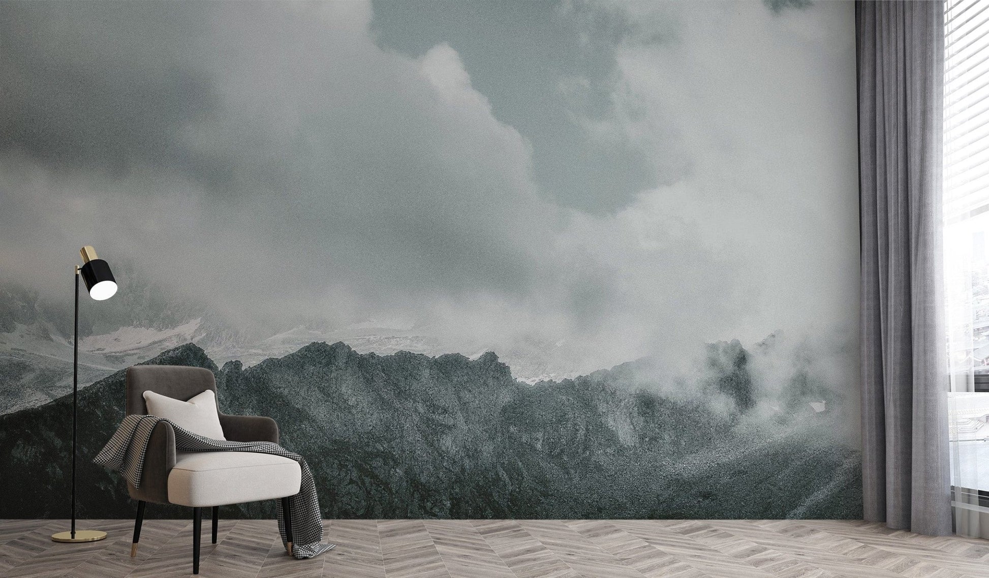 Subtle Foggy Snow Mountains Wall Art Mural mountain-23
