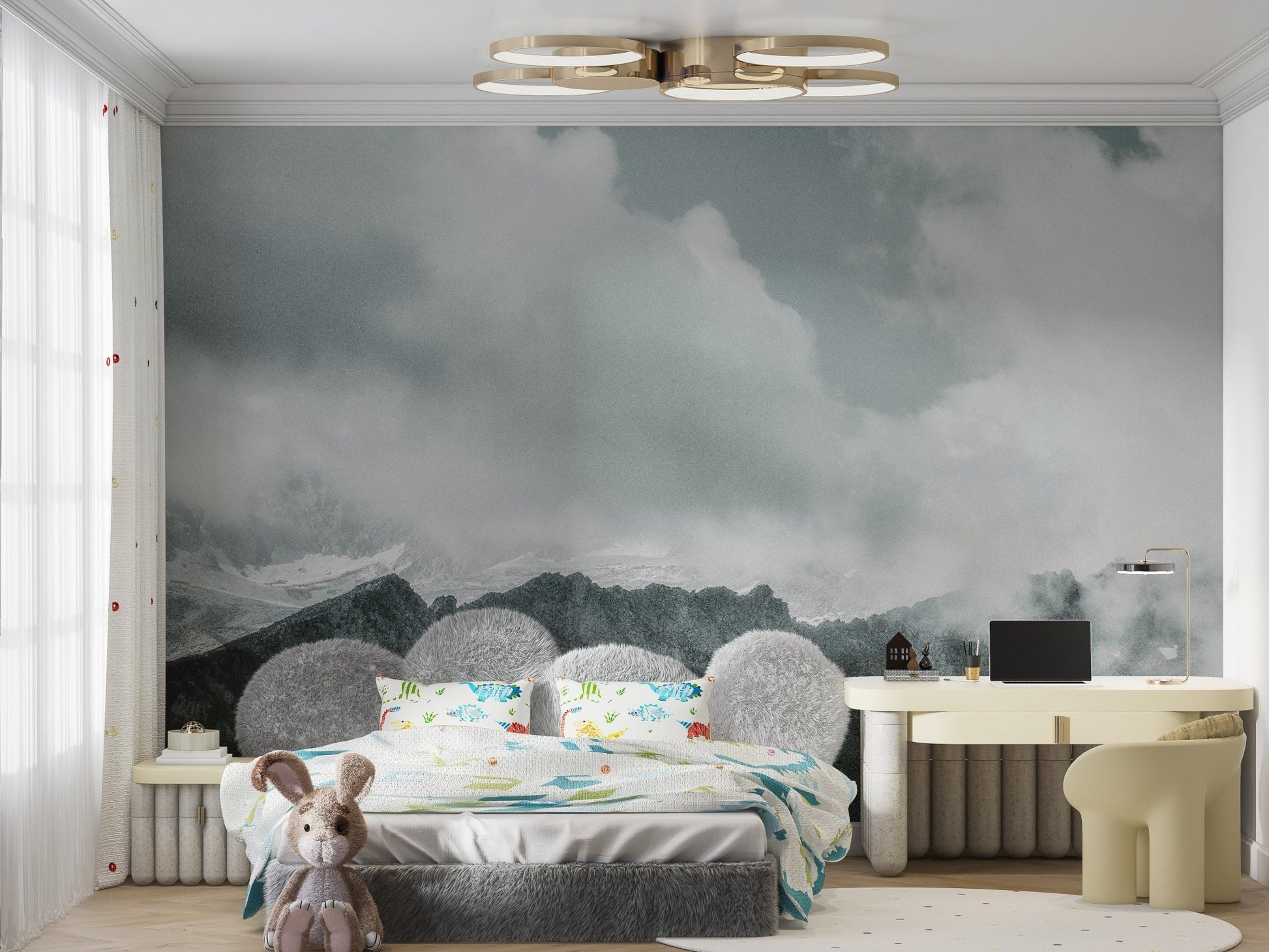 Foggy Snowy Mountain Range Wall Mural mountain-23
