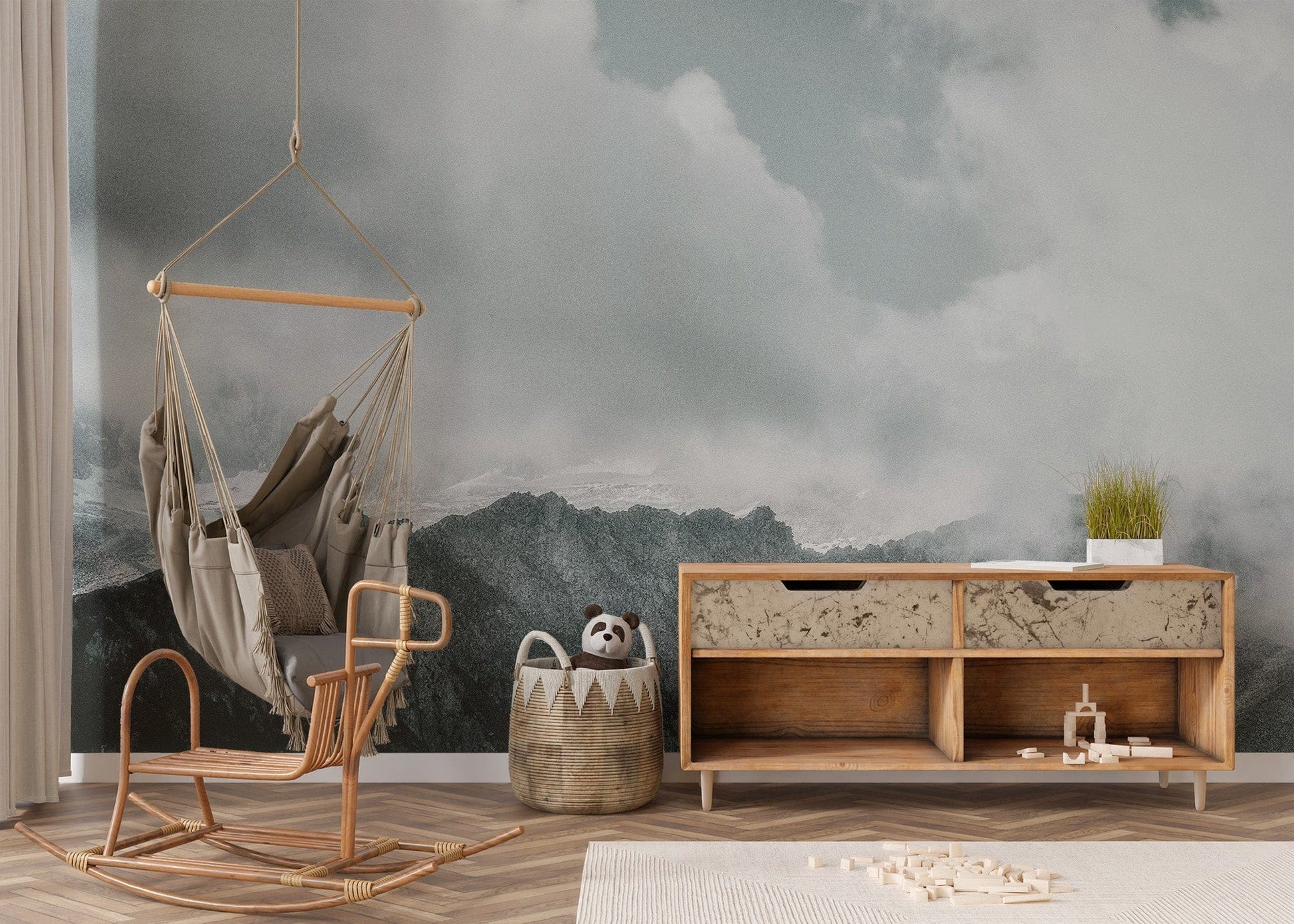 Misty Snow-Capped Mountain Scene Mural mountain-23
