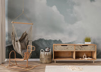 Misty Snow-Capped Mountain Scene Mural mountain-23
