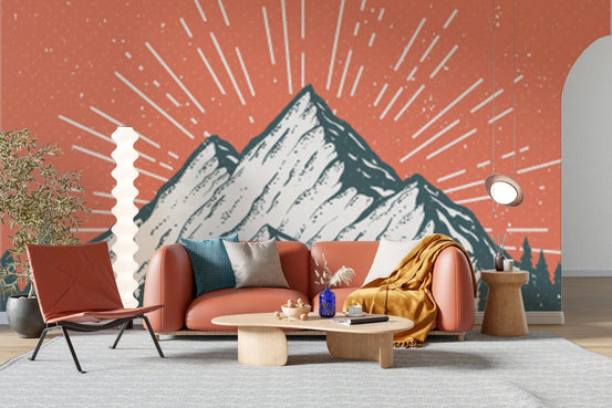 Whimsical snow peak mountain mural for kids A246
