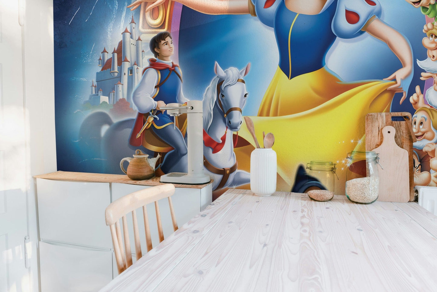 Vibrant Snow White adventure mural for children's walls
