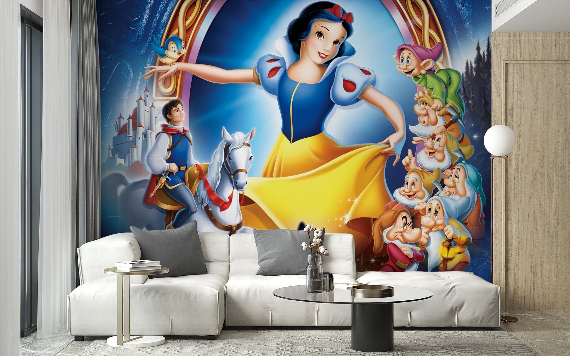 Artistic Snow White adventure wall mural design
