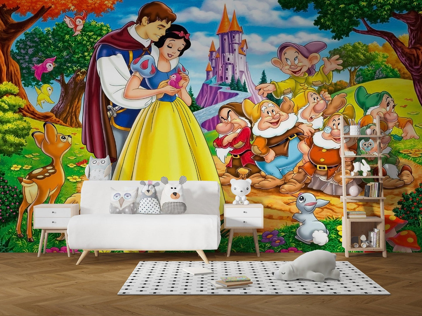 Artistic Snow White saga mural for children's spaces

