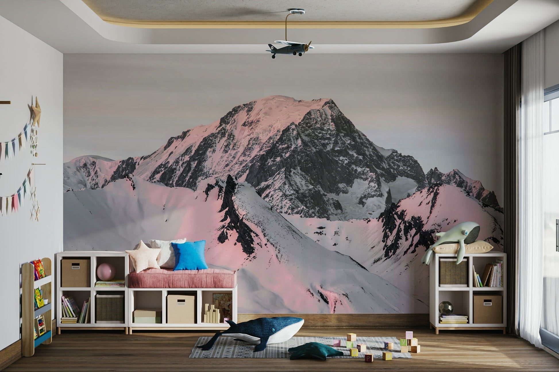 Elevate your walls with this snow-covered mountain mural., GD1834