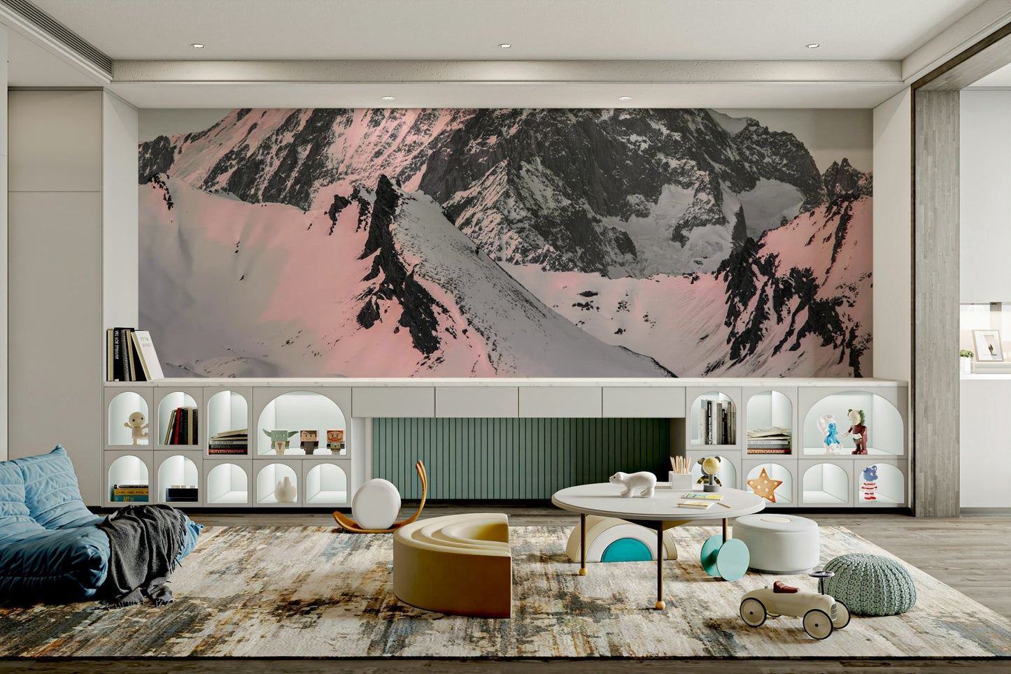 Snow mountain mural that creates a tranquil ambiance., GD1834
