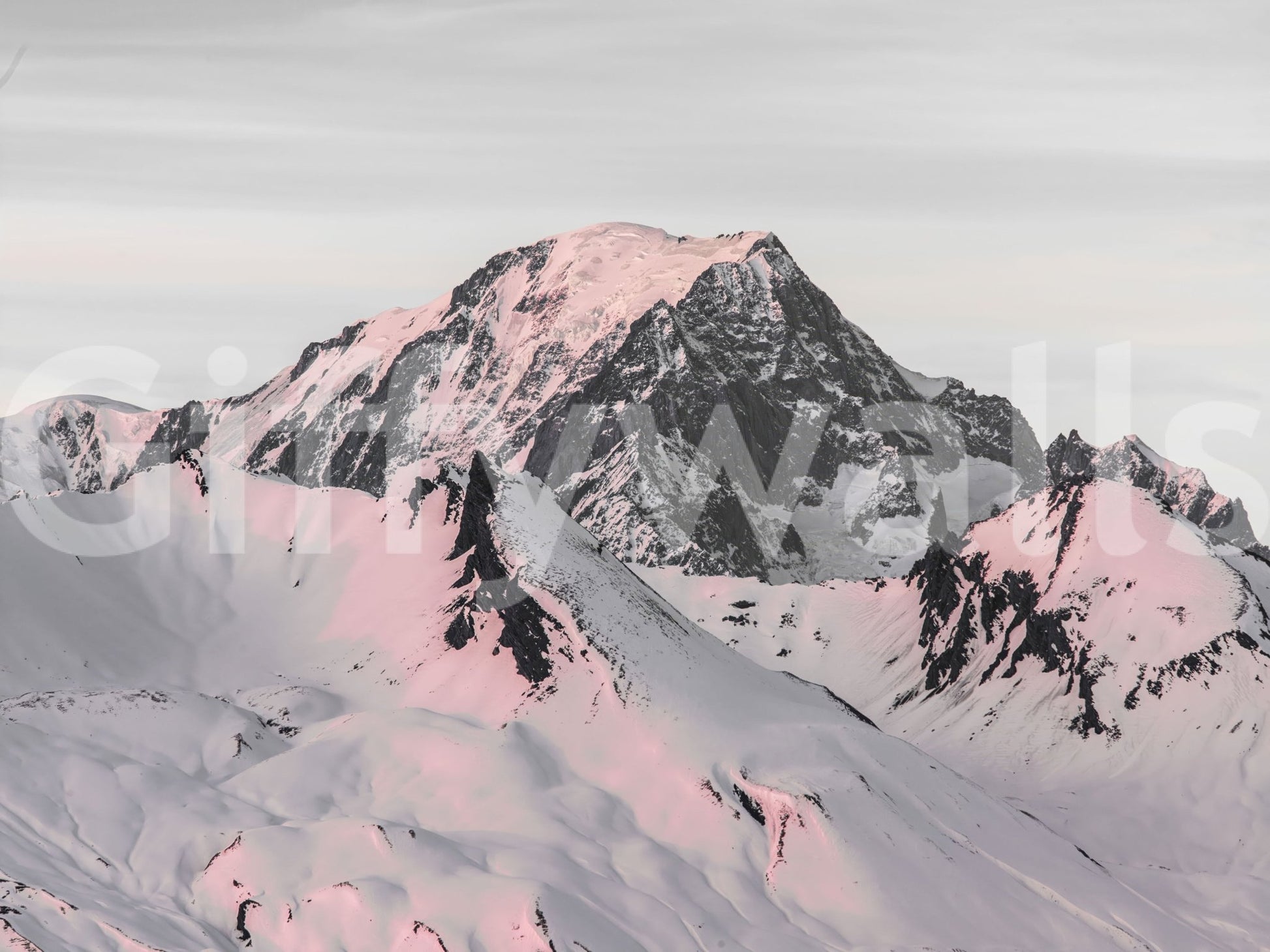 Winter wonderland snow-covered mountain mural for walls., GD1834