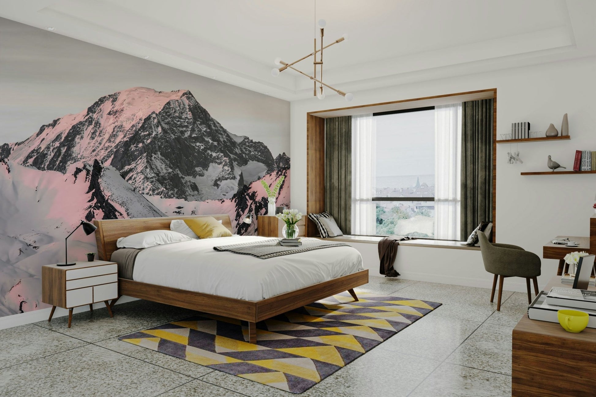 Serene snowcapped mountains bring nature inside., GD1834
