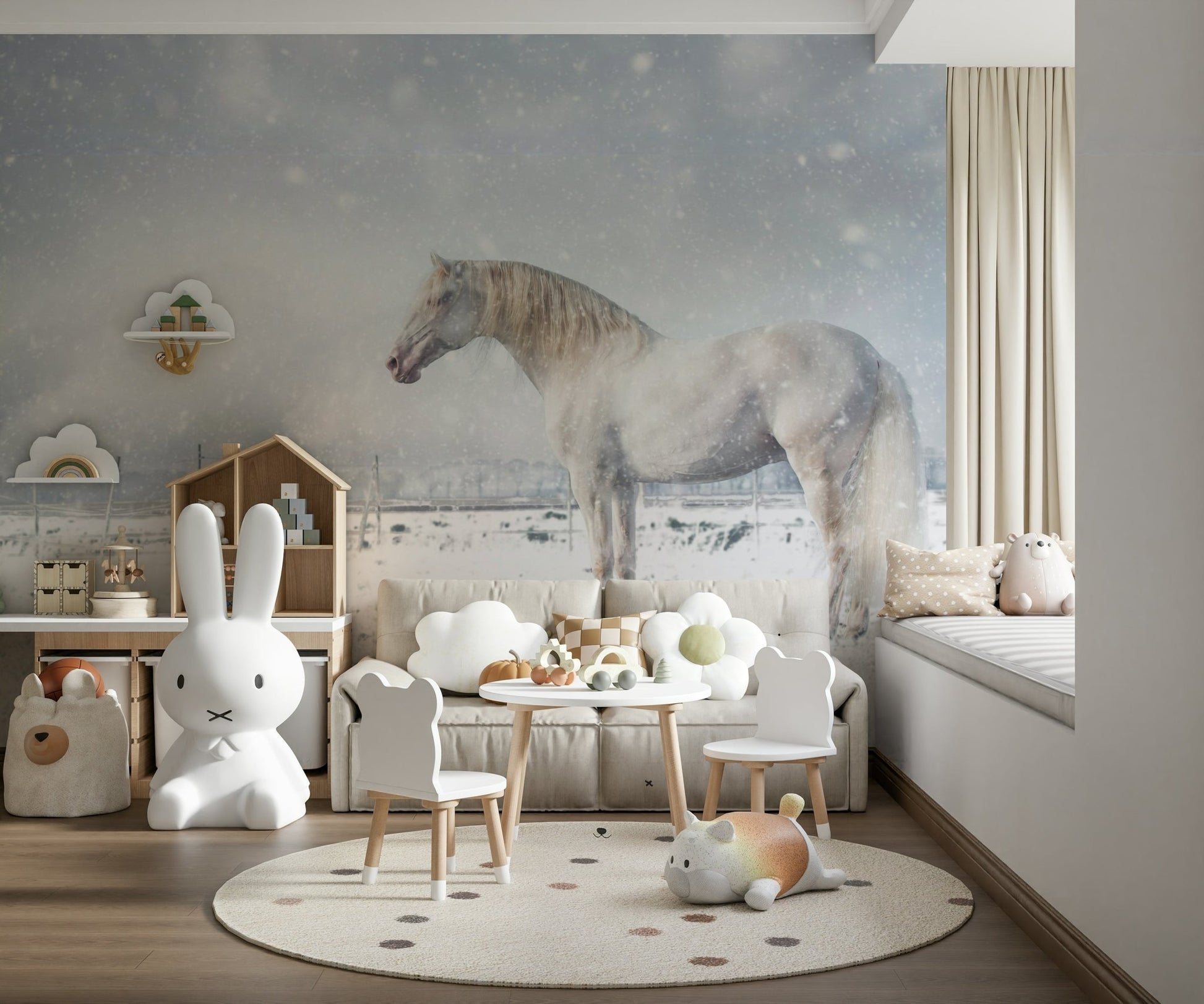 A serene abstract equine wall mural for your decor.