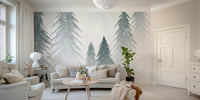 Snowy forest wallpaper with tall trees

