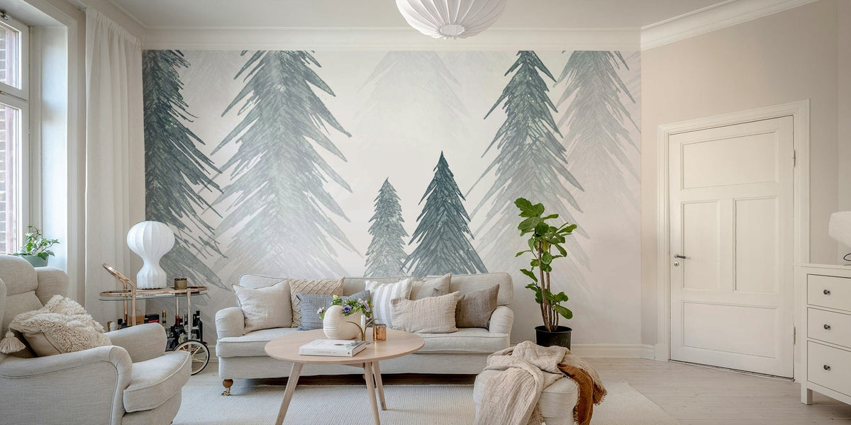 Snowy forest wallpaper with tall trees
 GD090
