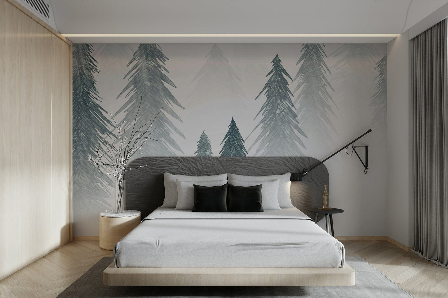 Snowing pine forest wallpaper design

