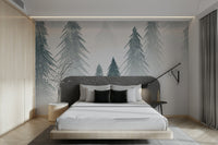 Snowing pine forest wallpaper design

