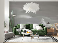 A beautiful subtle snowscape wallpaper mural for a modern home.