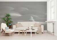 A beautiful wide-angle wall mural of a serene landscape.