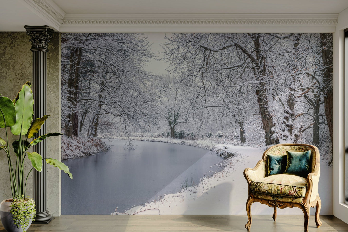 An angled shot of the mural's gentle color palette.

