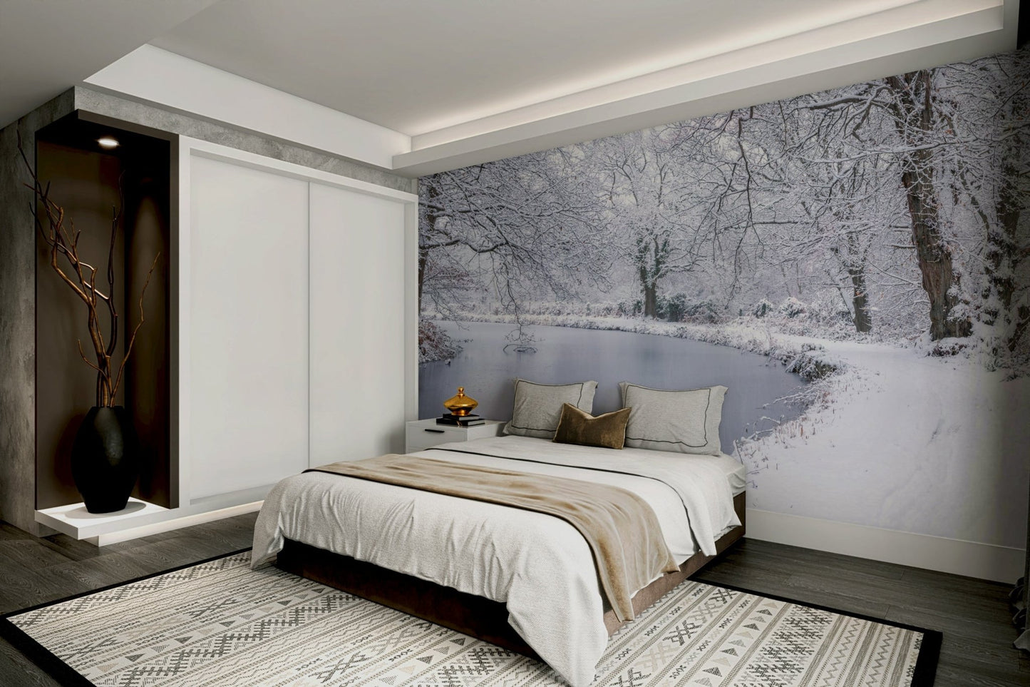 A high-angle view of the wall mural in a large space.

