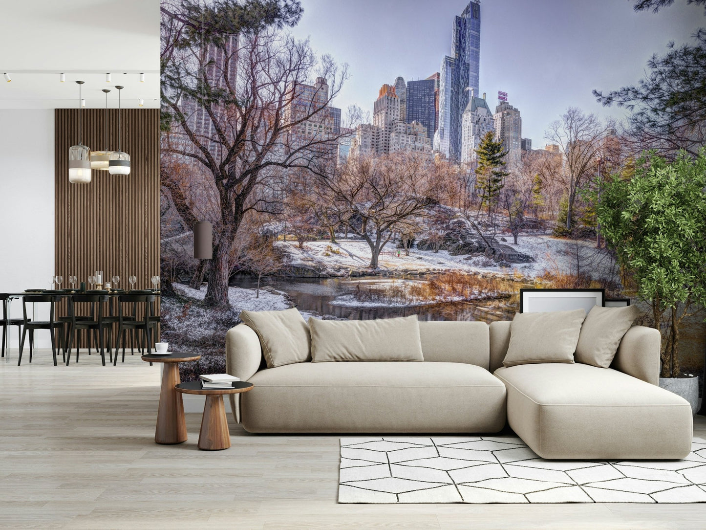Monochrome style wall mural for a modern study or home workspace.