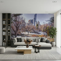 Snowy Central Park wallpaper for a serene and quiet reading nook.