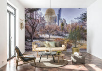 Urban nature wallpaper for a minimalist apartment feature wall.