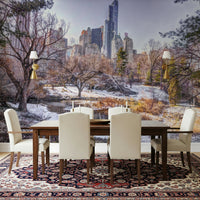 Cinematic winter park wallpaper for a sophisticated lounge setup.