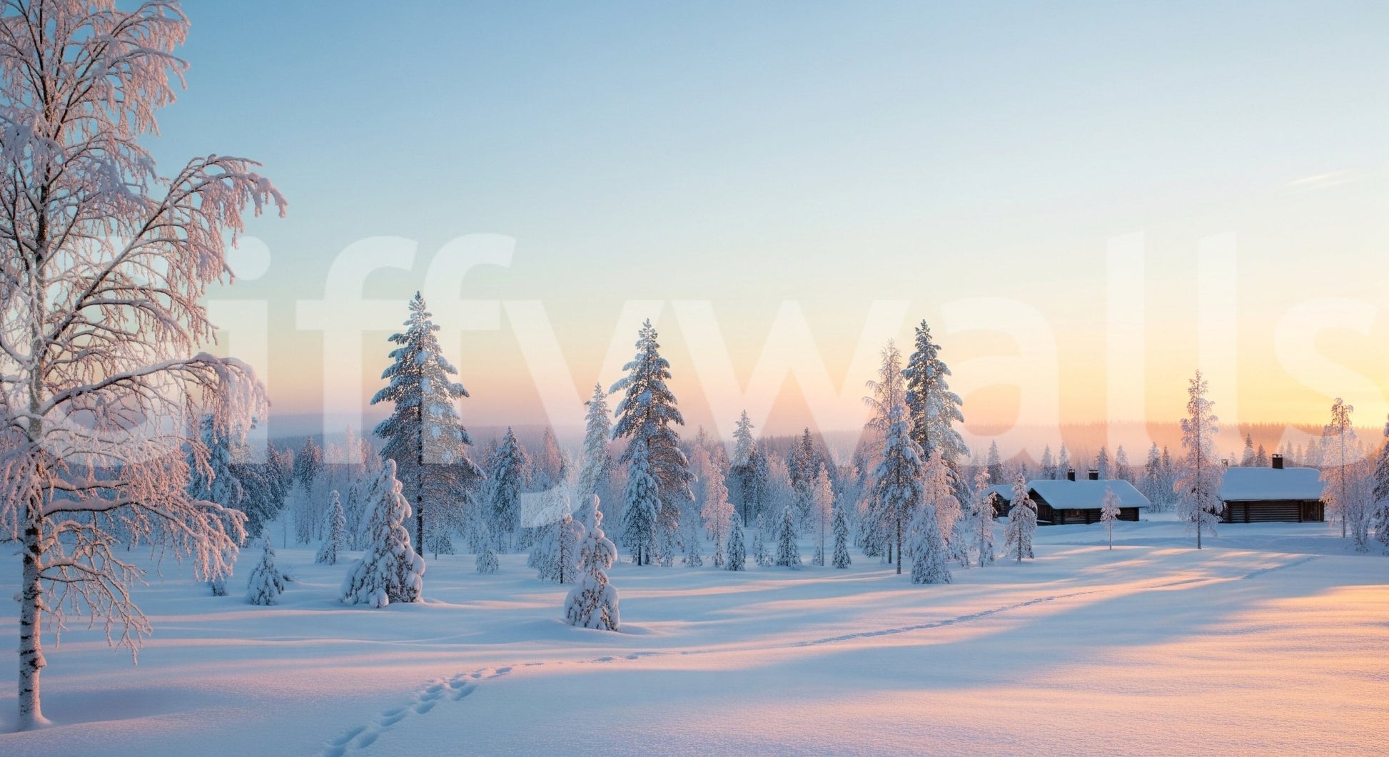 This is the Snowy Forest Sunrise winter wall mural.