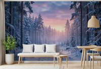 A winding snowy trail defines Snowy Path Pastel Sky wall mural composition