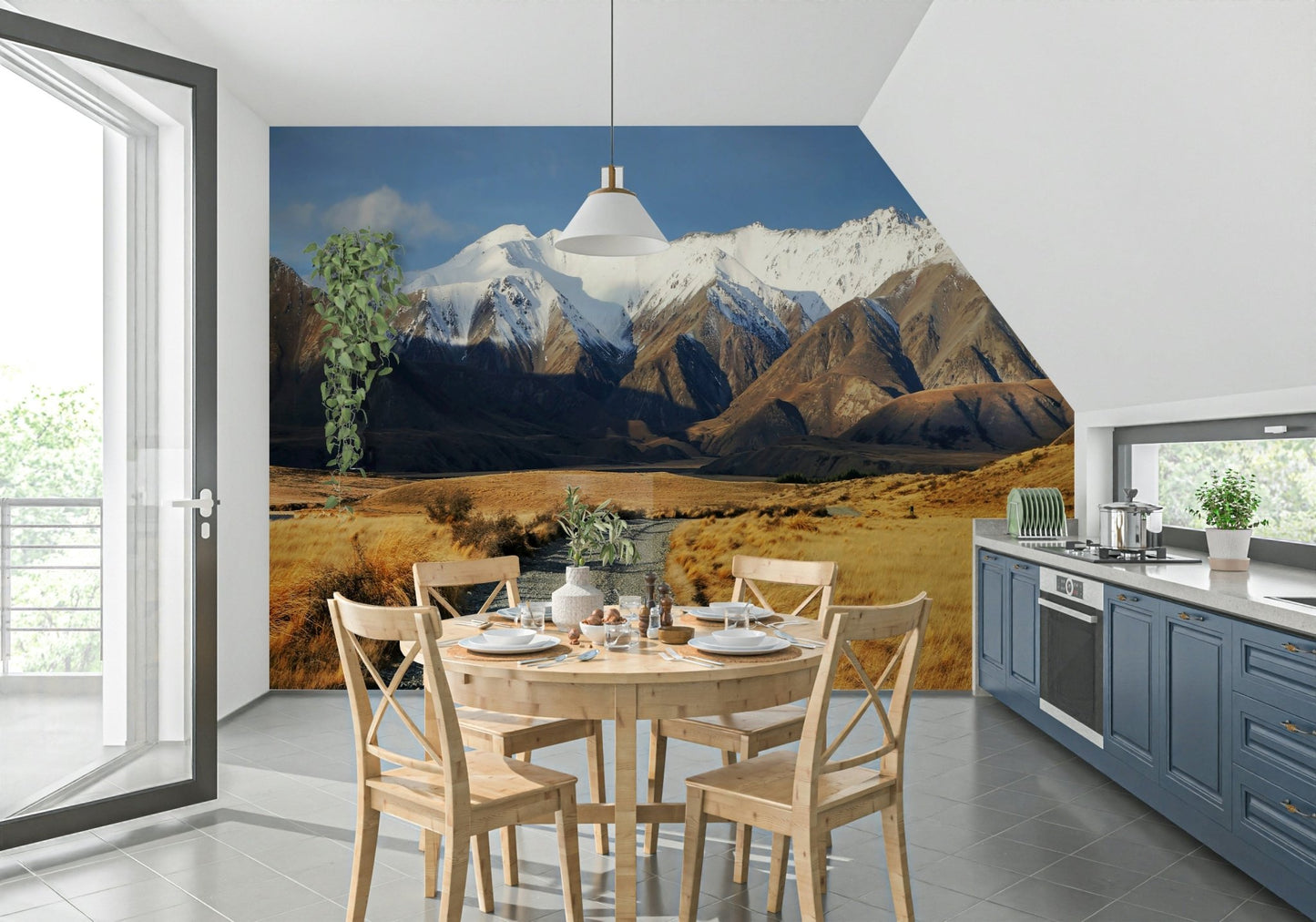 A beautiful wide-angle wall mural of a serene landscape., GD5789