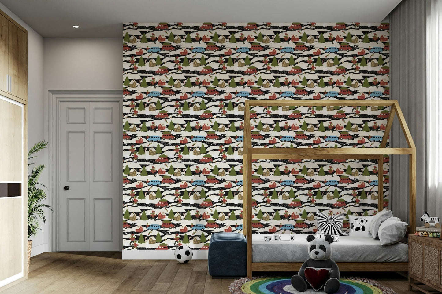 The wallpaper is used as a feature wall in a bedroom., GD4672