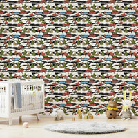 A minimalist interior with the snowy town wallpaper., GD4672