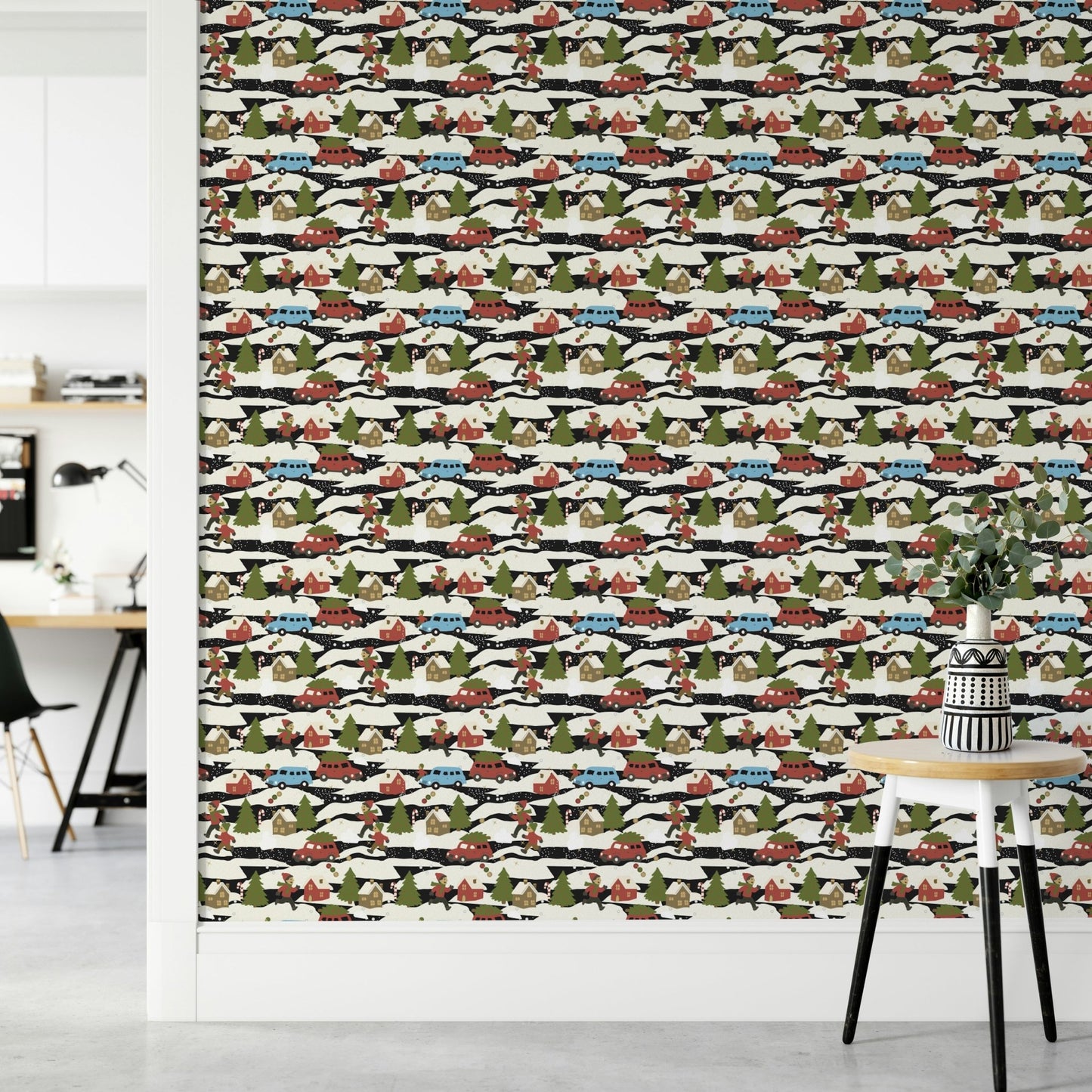 A detail shot of the elegant lines in the wallpaper., GD4672