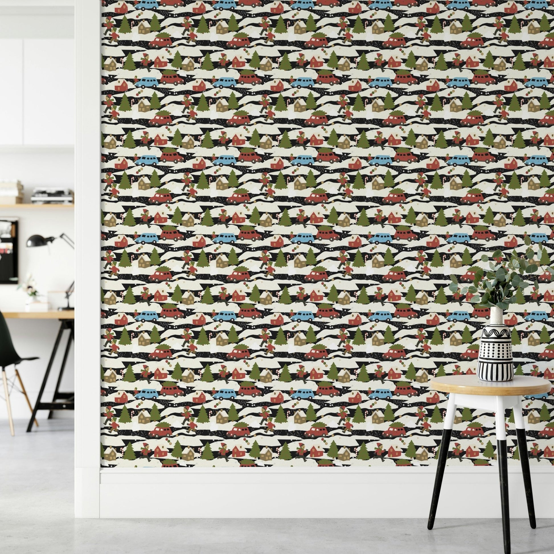 A detail shot of the elegant lines in the wallpaper., GD4672