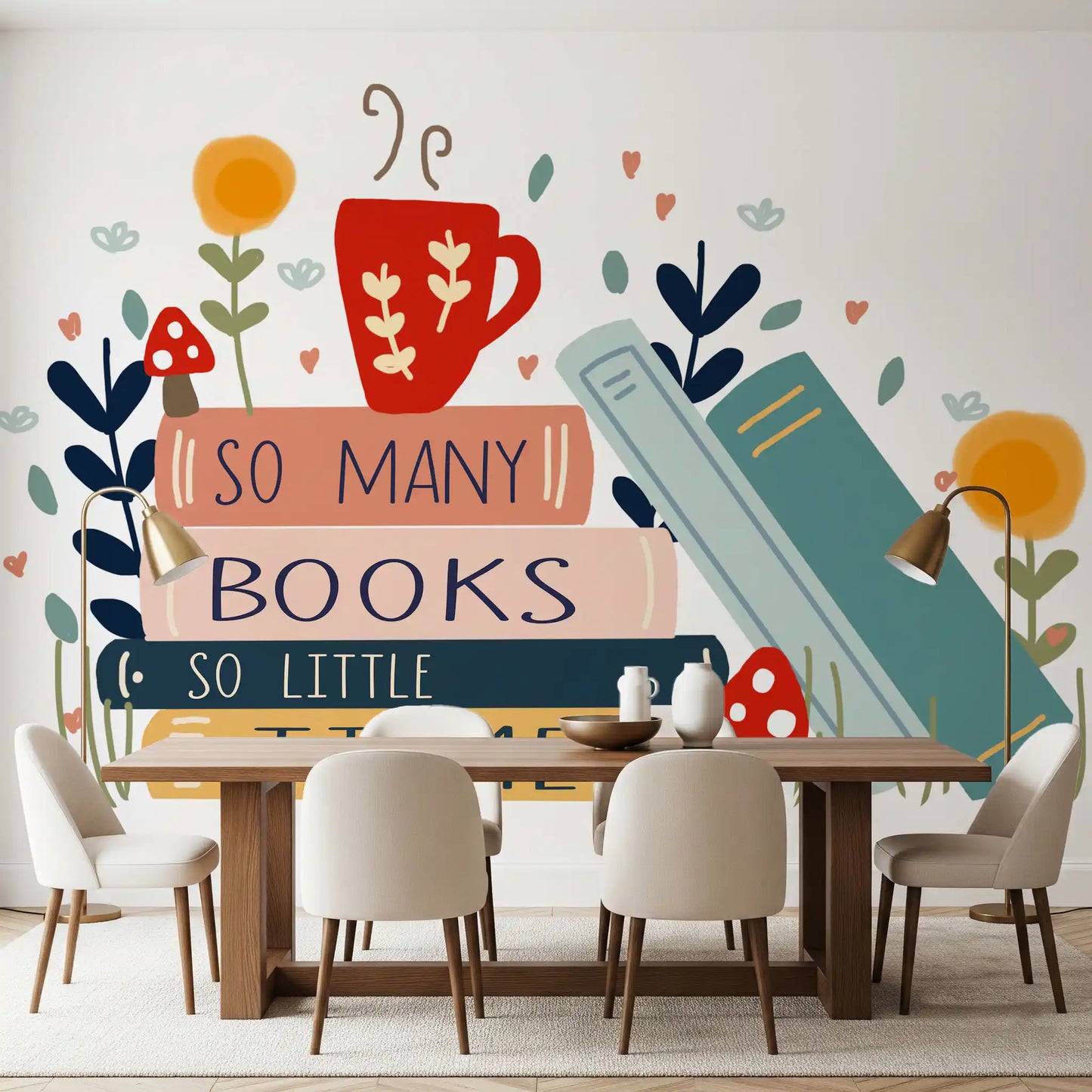 Cozy So Many Books So Little Time wall mural for a dining room GD9445