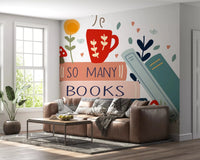 Hand-drawn book stack illustration on this wall mural GD9445