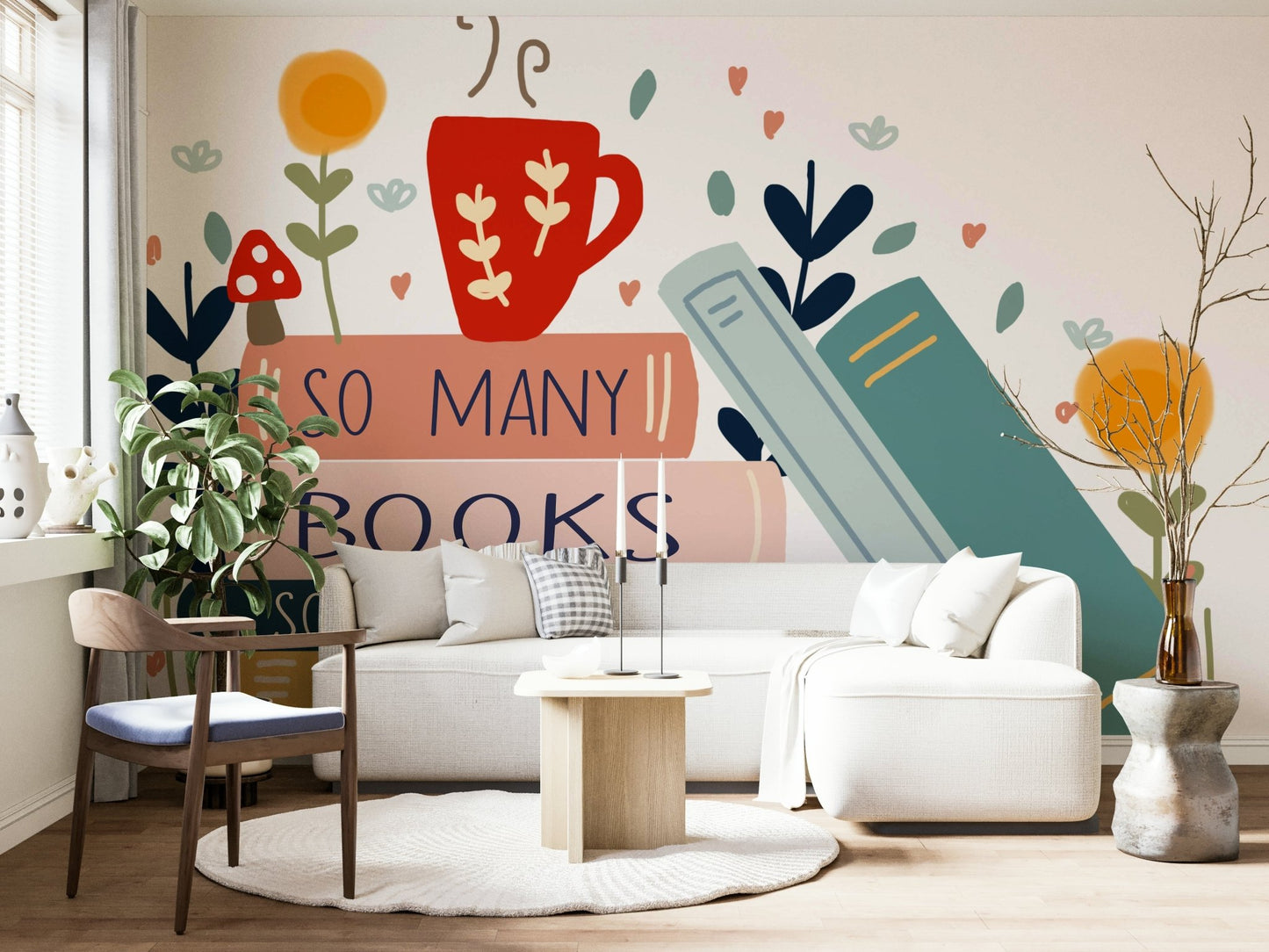 Classic Book Wall Mural with Inspirational Quote, GD1810