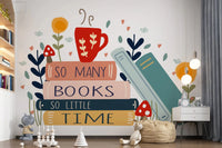 Steaming red mug atop a stack of books on this wall mural GD9445