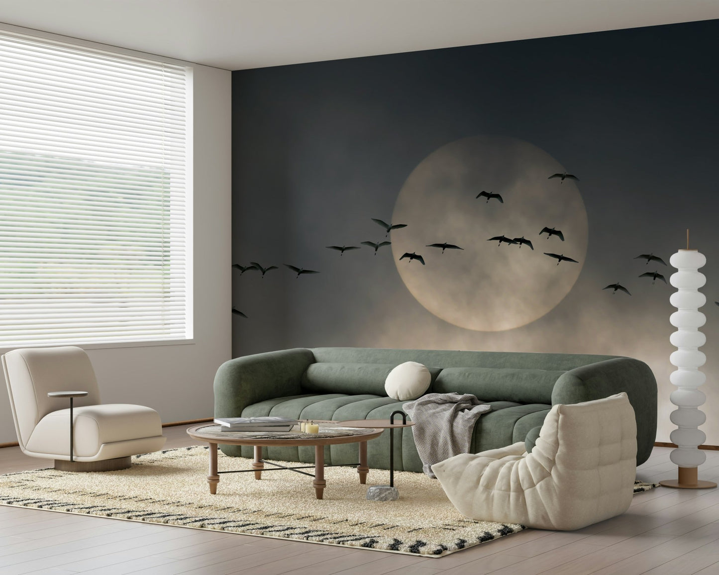 An artistic minimalist form mural for home decor.
