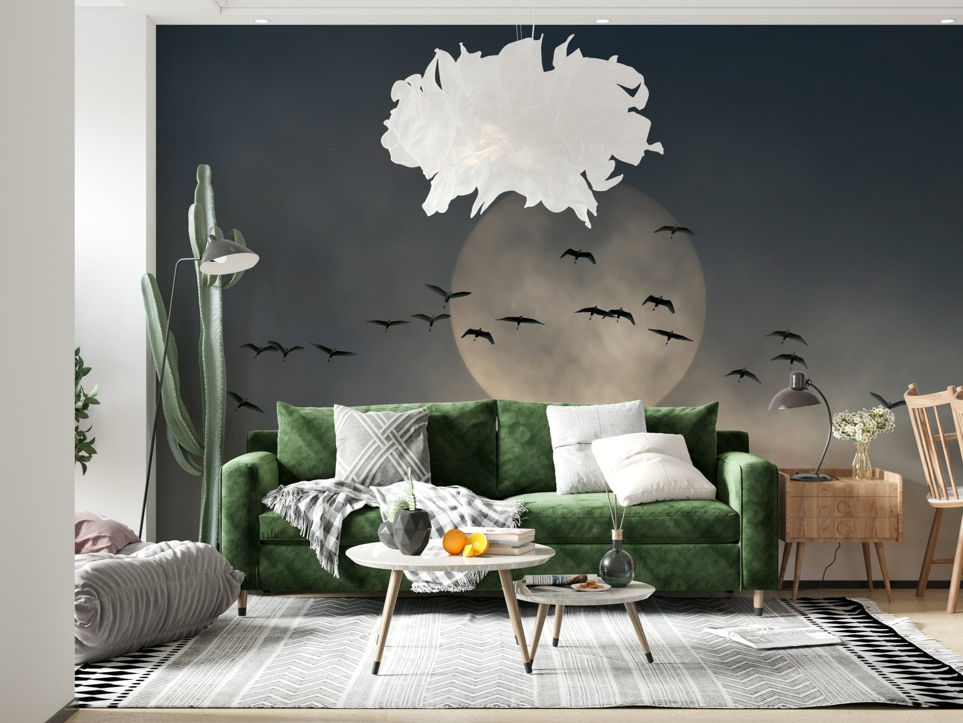 A serene subtle bird pattern wall mural for your decor.