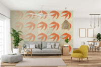 A graceful subtle swallow wall mural in cool, natural tones.

