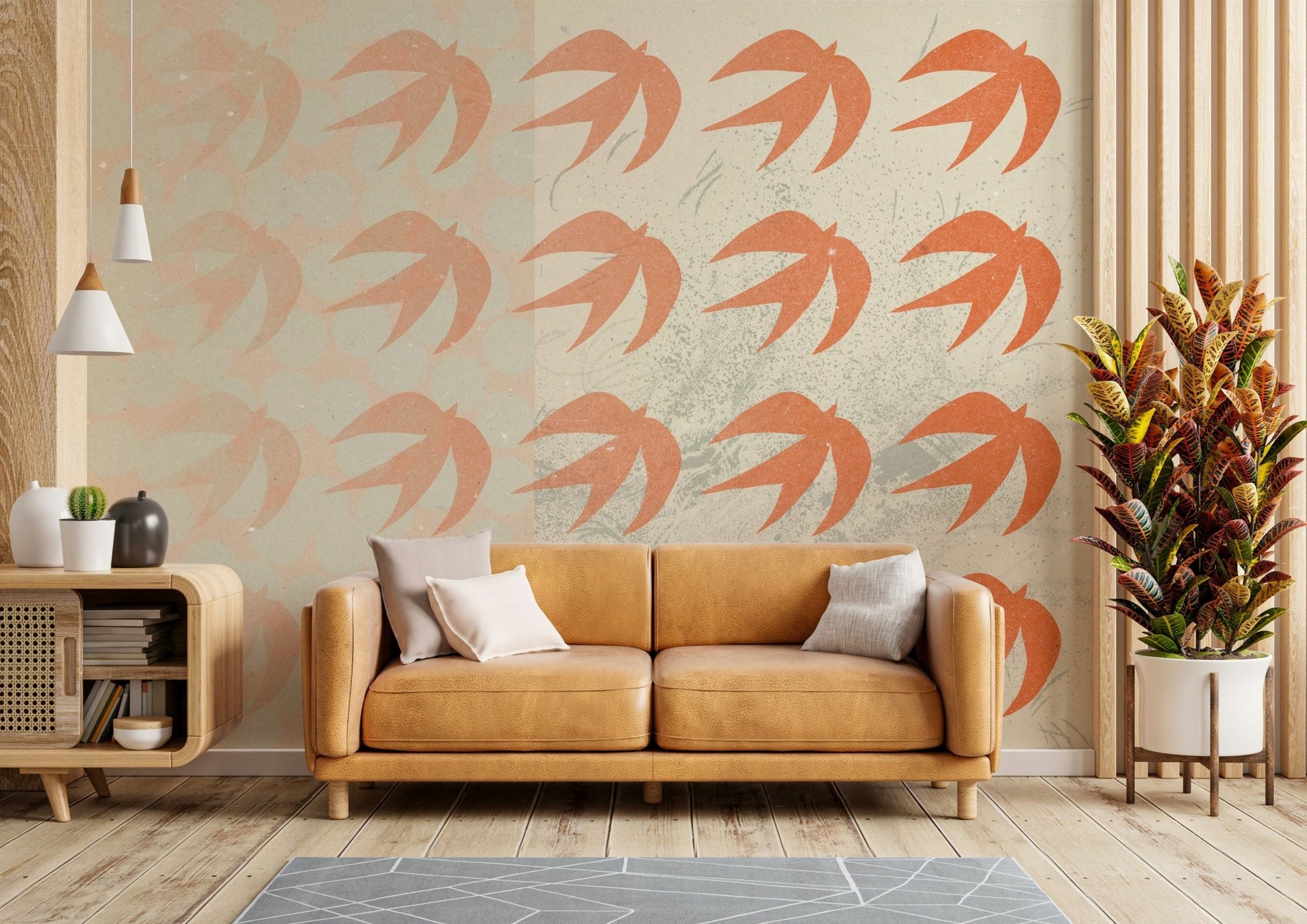 A calming bird design wallpaper mural that defines a space.

