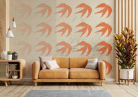 A calming bird design wallpaper mural that defines a space.

