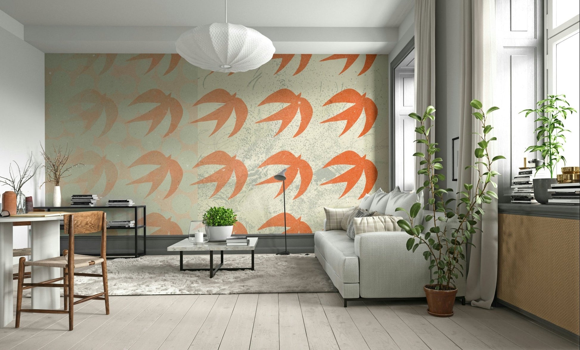 A beautiful soaring swallows wallpaper mural for a modern home.

