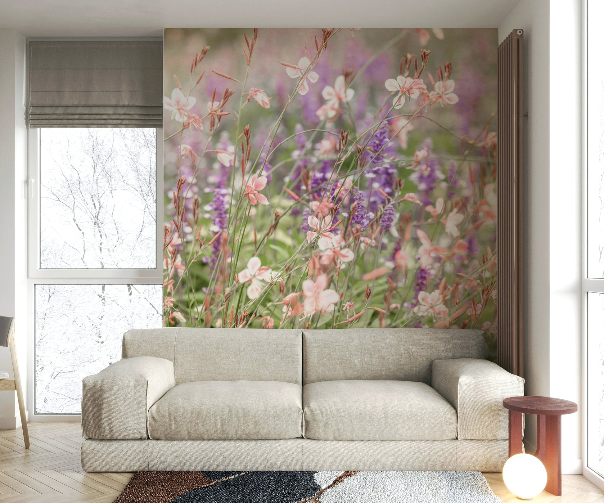 Subtle abstract wall mural with soft hues

